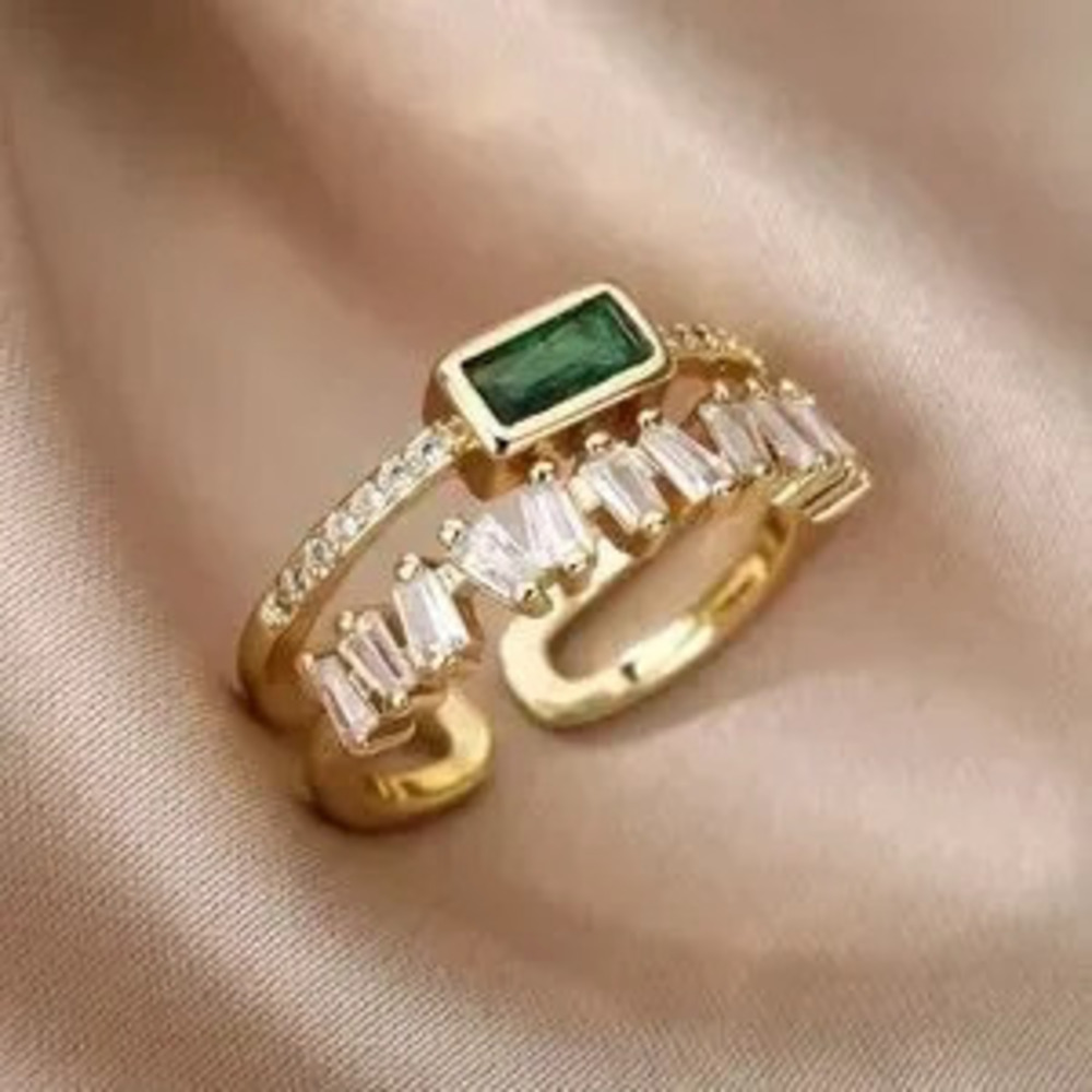 Luxe Malachite Green Stone Adjustable Statement Ring